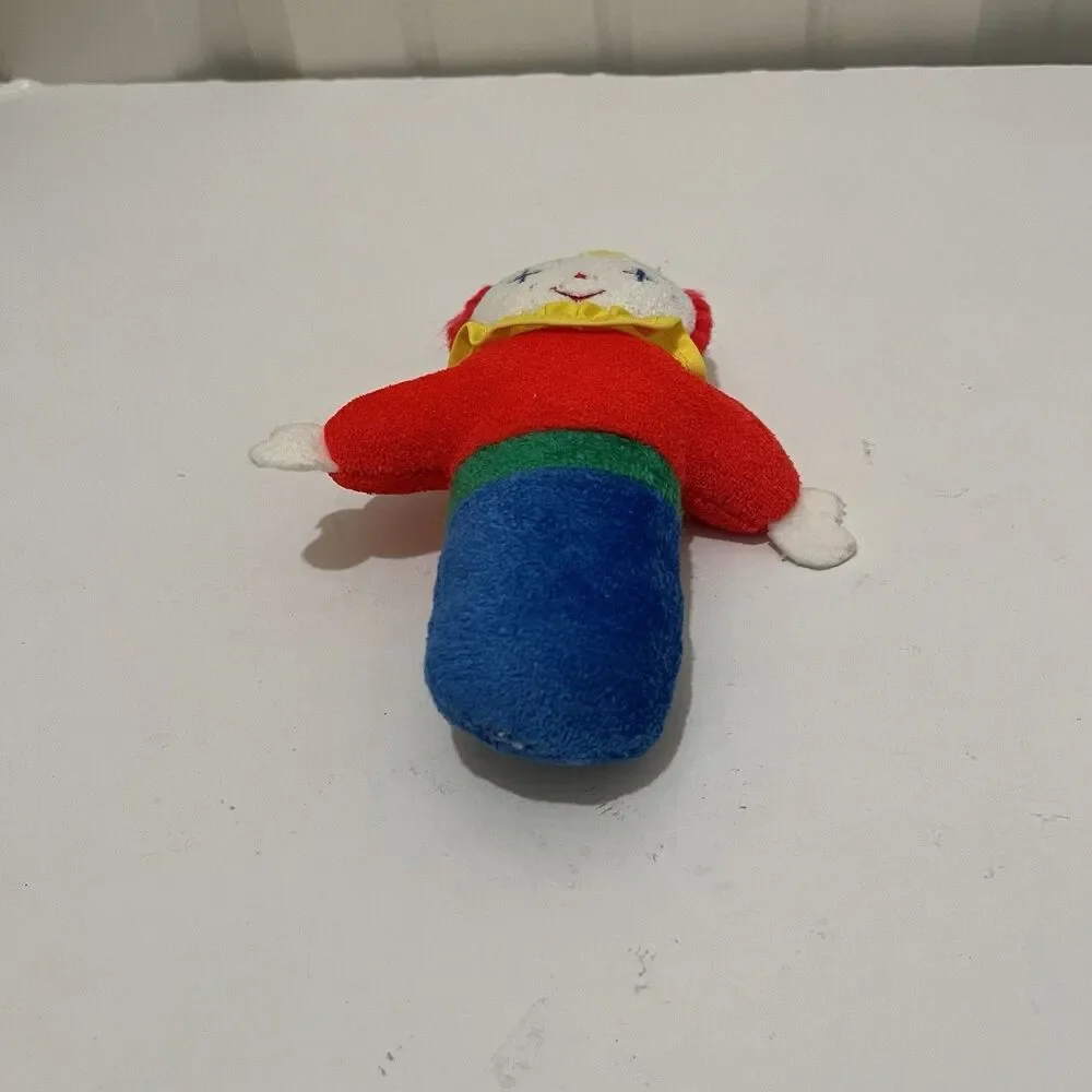 Eden Primary Color Block Terrycloth Clown Rattle Plush Baby Toy Circus RARE Vtg
